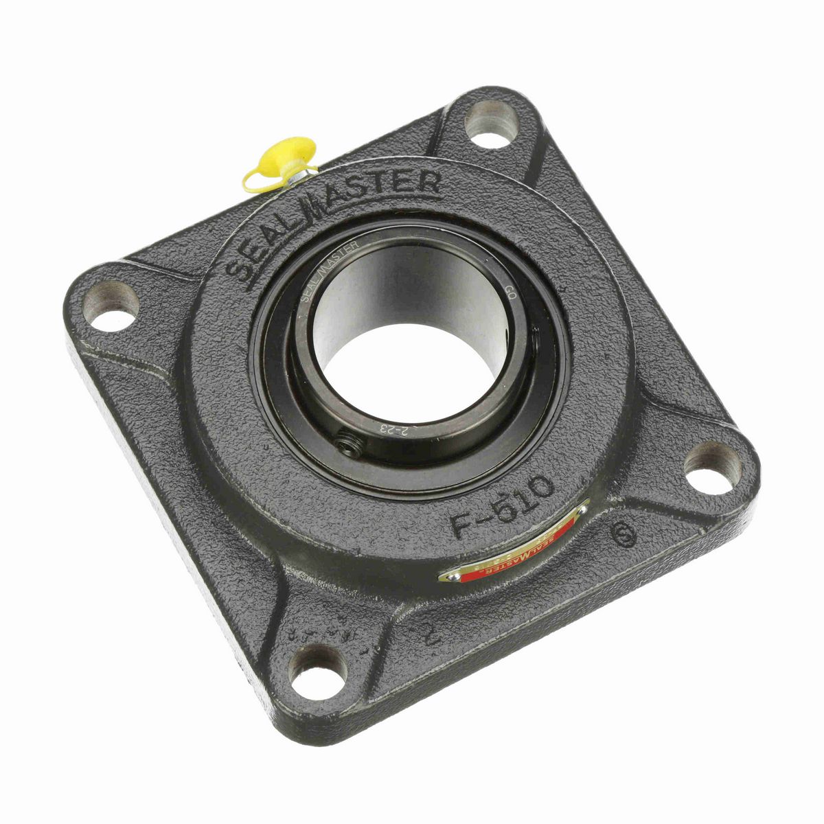 Sealmaster Mounted Cast Iron Four Bolt Flange Ball Bearing - 52100 Bearing Steel, Black Oxided - Setscrew Lock - SF-35