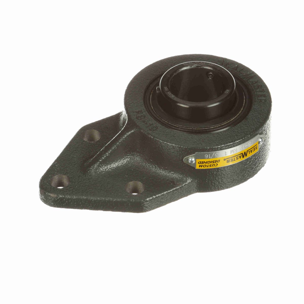 Sealmaster Mounted Cast Iron Three Bolt Flange Bracket Ball Bearing - 52100 Bearing Steel, Black Oxided - Setscrew Lock - Reduced Maintenance - Lubed for Life - FB-16 RM