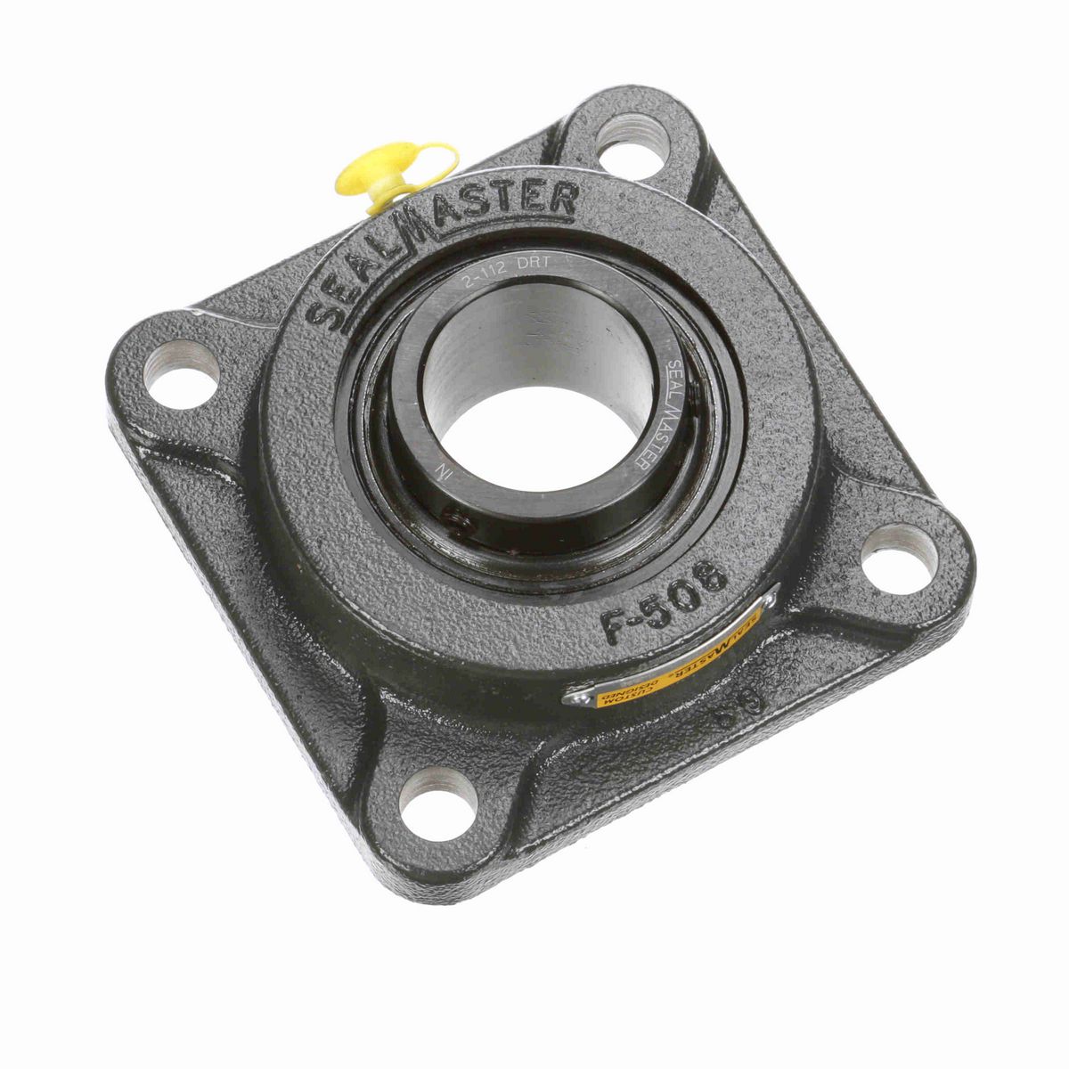 Sealmaster Mounted Cast Iron Four Bolt Flange Ball Bearing - 52100 Bearing Steel, Black Oxided - Setscrew Lock - High Contamination - SF-28 DRT