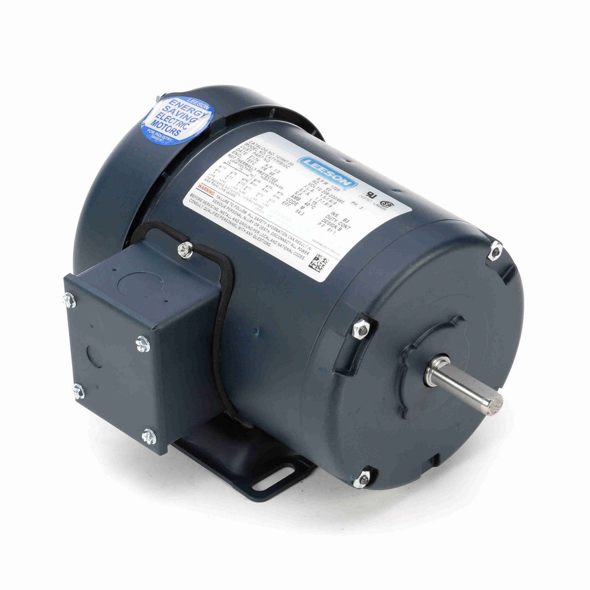 LEESON General Purpose Motor, 0.33 HP, 3 Ph, 60 Hz, 230/460 V, 1800 RPM, 48 Frame, TEFC - 101647.00