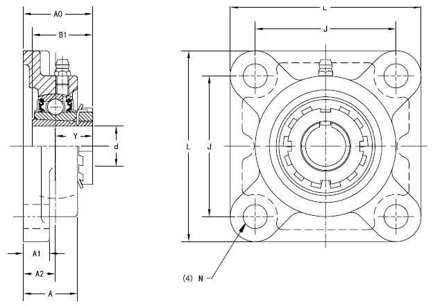 Bearing Unit - Adapter Sleeve UKF218 - HE2318, UKF 200 Four-Bolt Flanged Mounted Bearings - Adapter Sleeve Locking