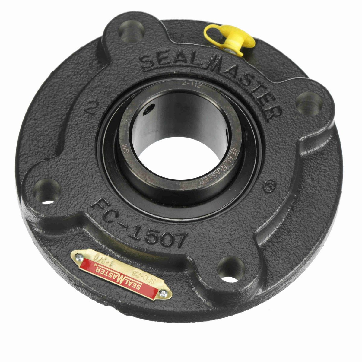 Sealmaster Mounted Cast Iron Flange Cartridge Ball Bearing - 52100 Bearing Steel, Black Oxided - Setscrew Lock - SFC-28