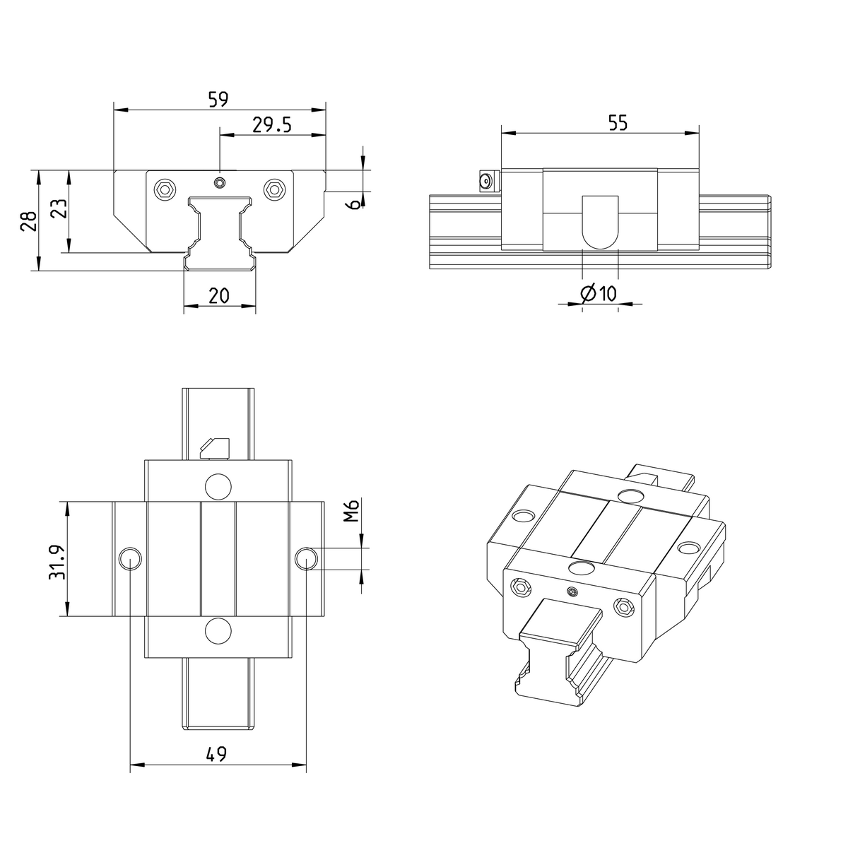 Шариковая каретка из углеродистой стали Bosch Rexroth KWC-020-FKN-C1-H-2 [R166381310]