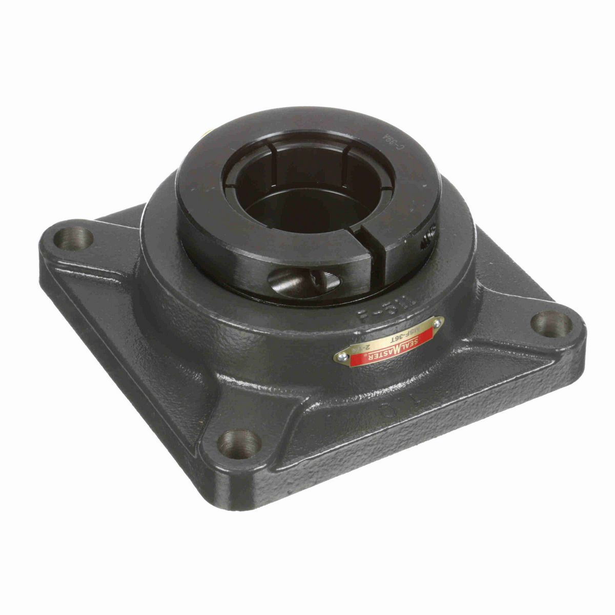 Sealmaster Mounted Cast Iron Four Bolt Flange Ball Bearing - 52100 Bearing Steel, Black Oxided - Concentric Lock - MSF-36T