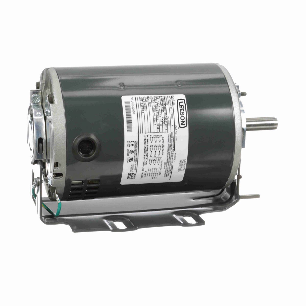 LEESON Fan and Blower Motor, 0.75 & 0.50 HP, 3 Ph, 60 & 50 Hz, 208-230/460 & 190/380-415 V, 1800 & 1500 RPM, 56 Frame, DP - G101
