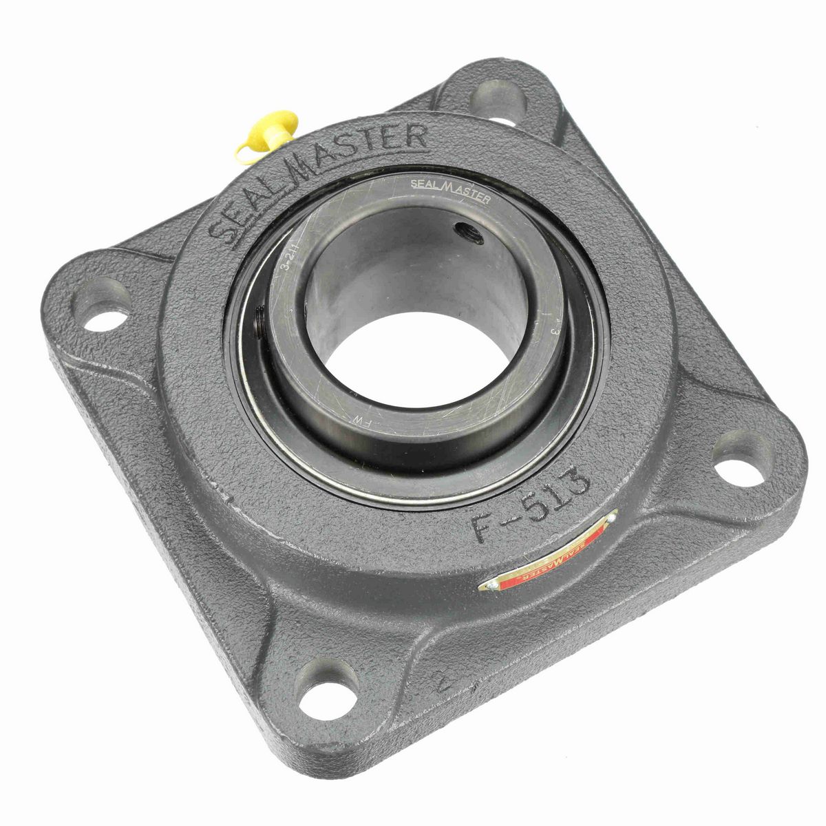 Sealmaster Mounted Cast Iron Four Bolt Flange Ball Bearing - 52100 Bearing Steel, Black Oxided - Setscrew Lock - MSF-43