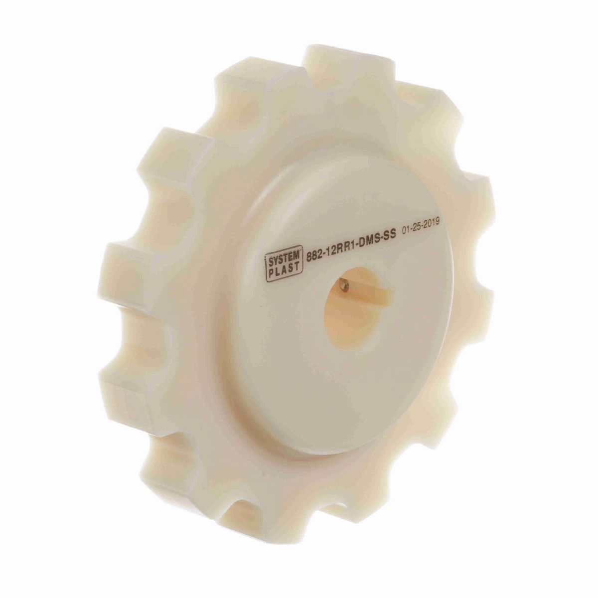 System Plast 882 Series Split Machined Sprocket with 12 Teeth, a 1in Round Shaft-Ready Bore and Setscrew - 882-12R1-DMS-SS