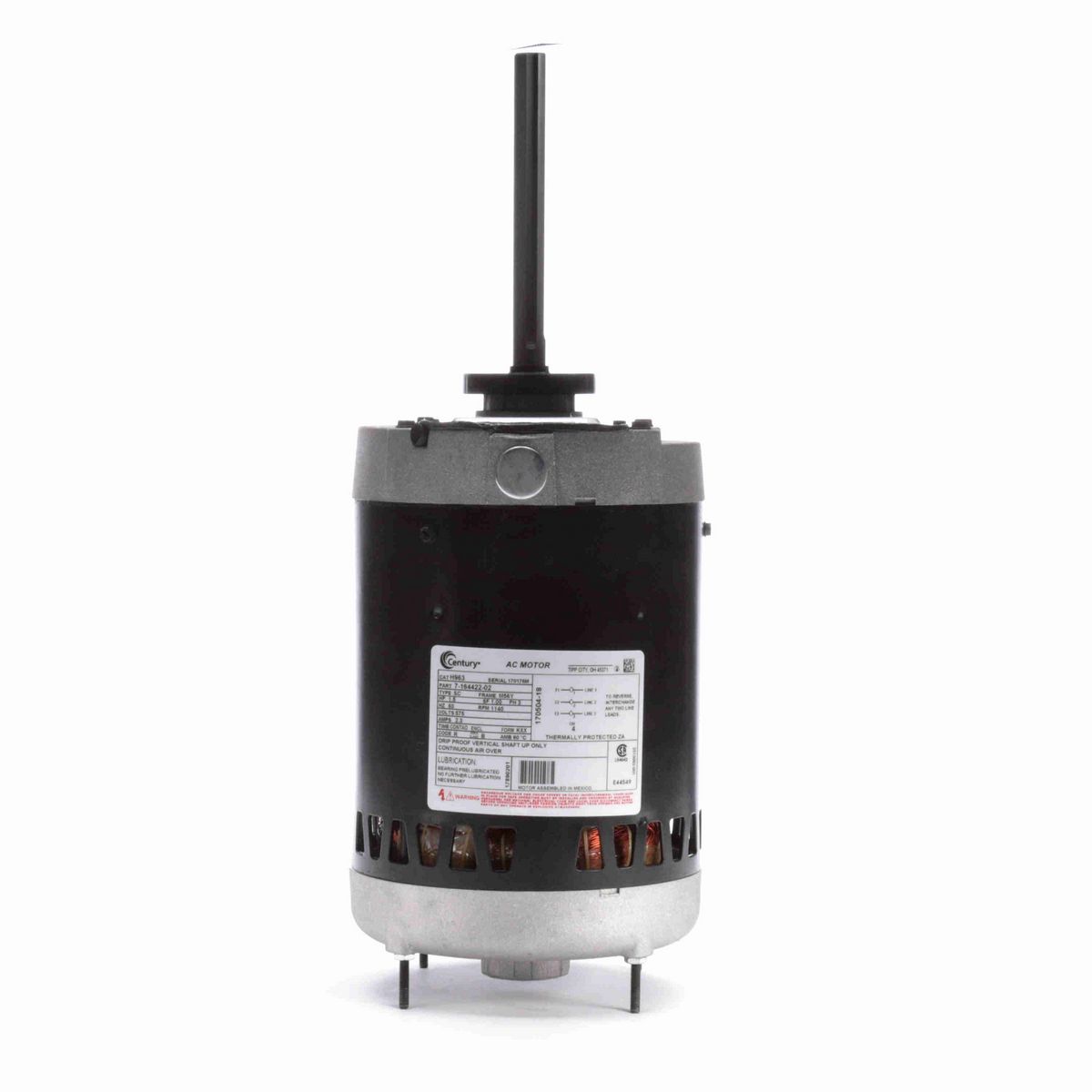Century Condenser Fan Motor, 1.5 HP, 3 Ph, 60 Hz, 575 V, 1200 RPM, M56Y Frame, OPEN - H963