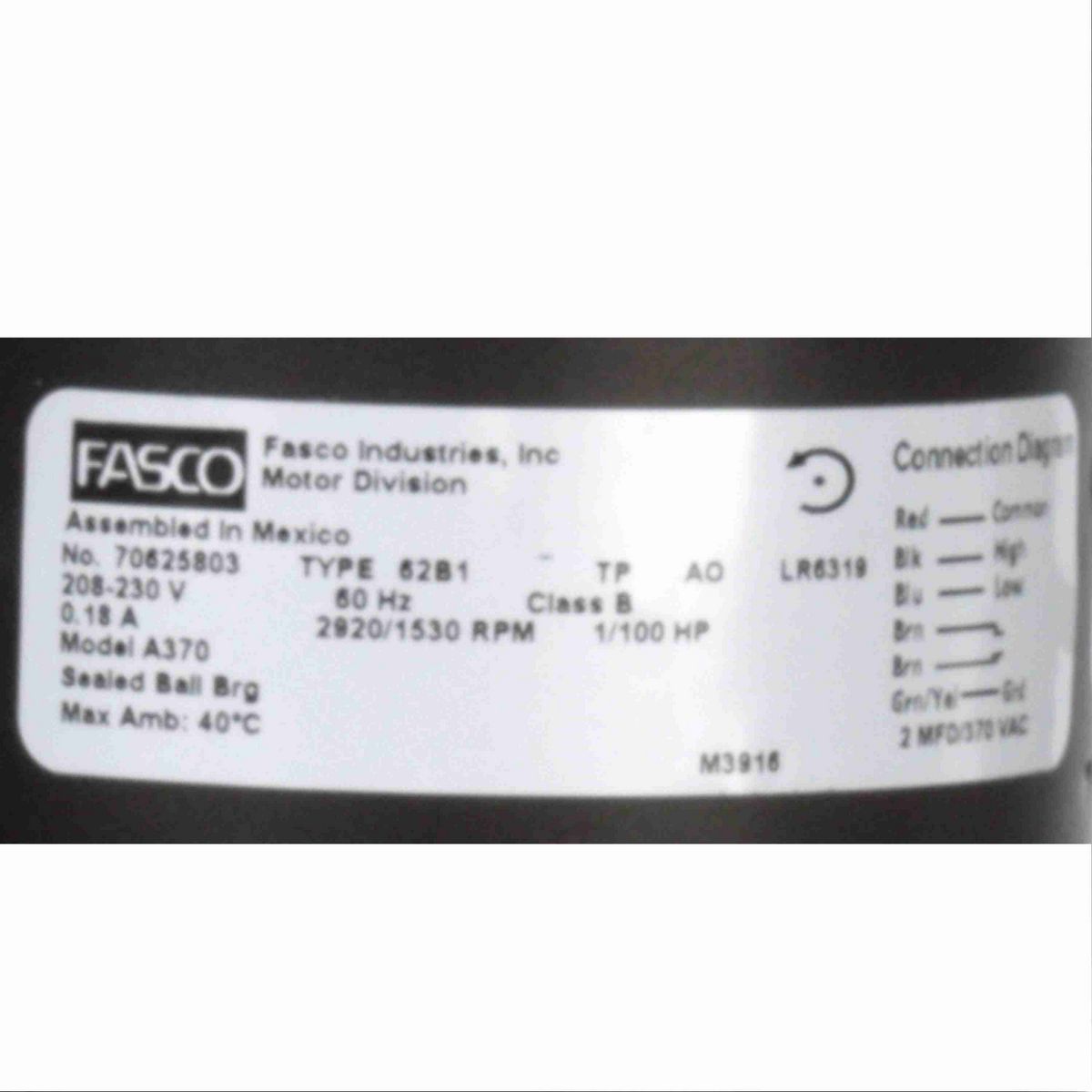FASCO Rectangular Outlet Permanent Split Capacitor OEM Replacement Draft Inducer Blower, 208-230 Volts, Flange: No - A370