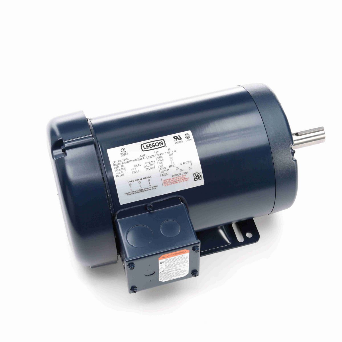 LEESON General Purpose Motor, 1.50 HP, 3 Ph, 60 Hz, 200 V, 1800 RPM, 145T Frame, TEFC - E2154