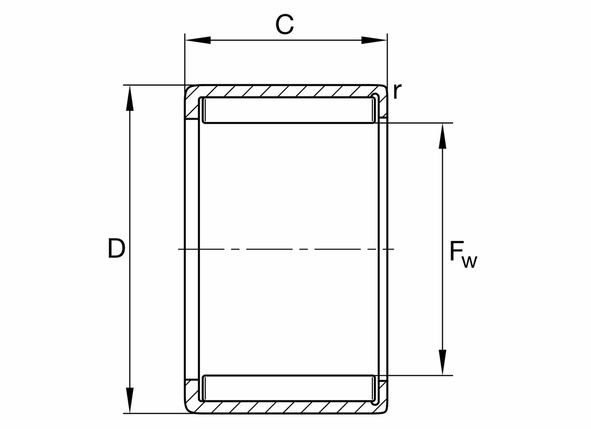 Игольчатый роликоподшипник с одним наружным штампованным кольцом INA SN116-B
