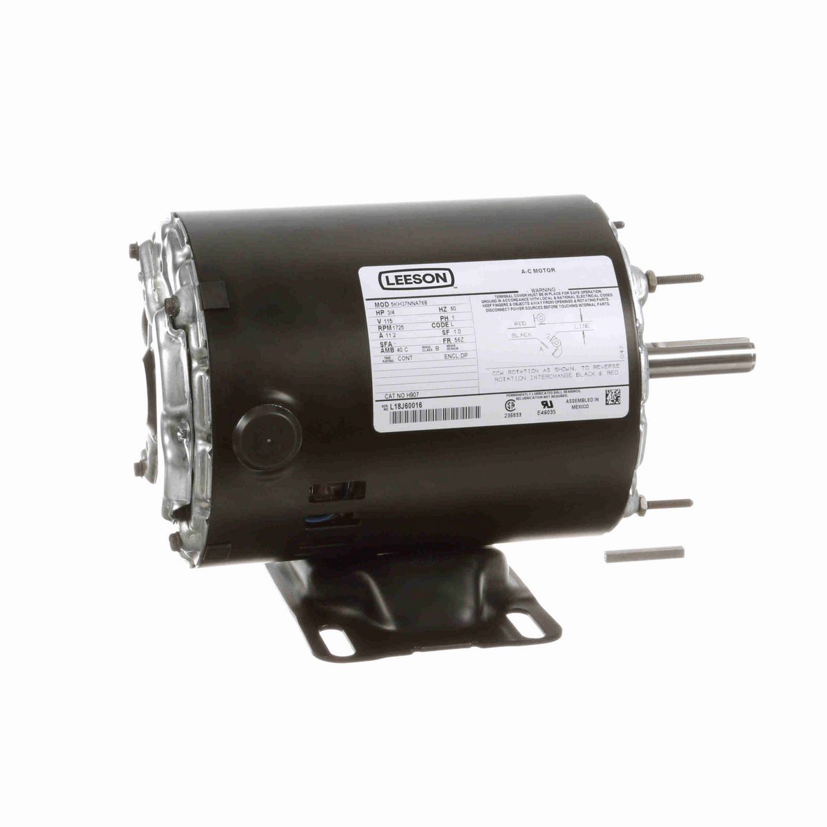 LEESON General Purpose Motor, 0.75 HP, 1 Ph, 60 Hz, 115 V, 1800 RPM, 56Z Frame, DP - H907