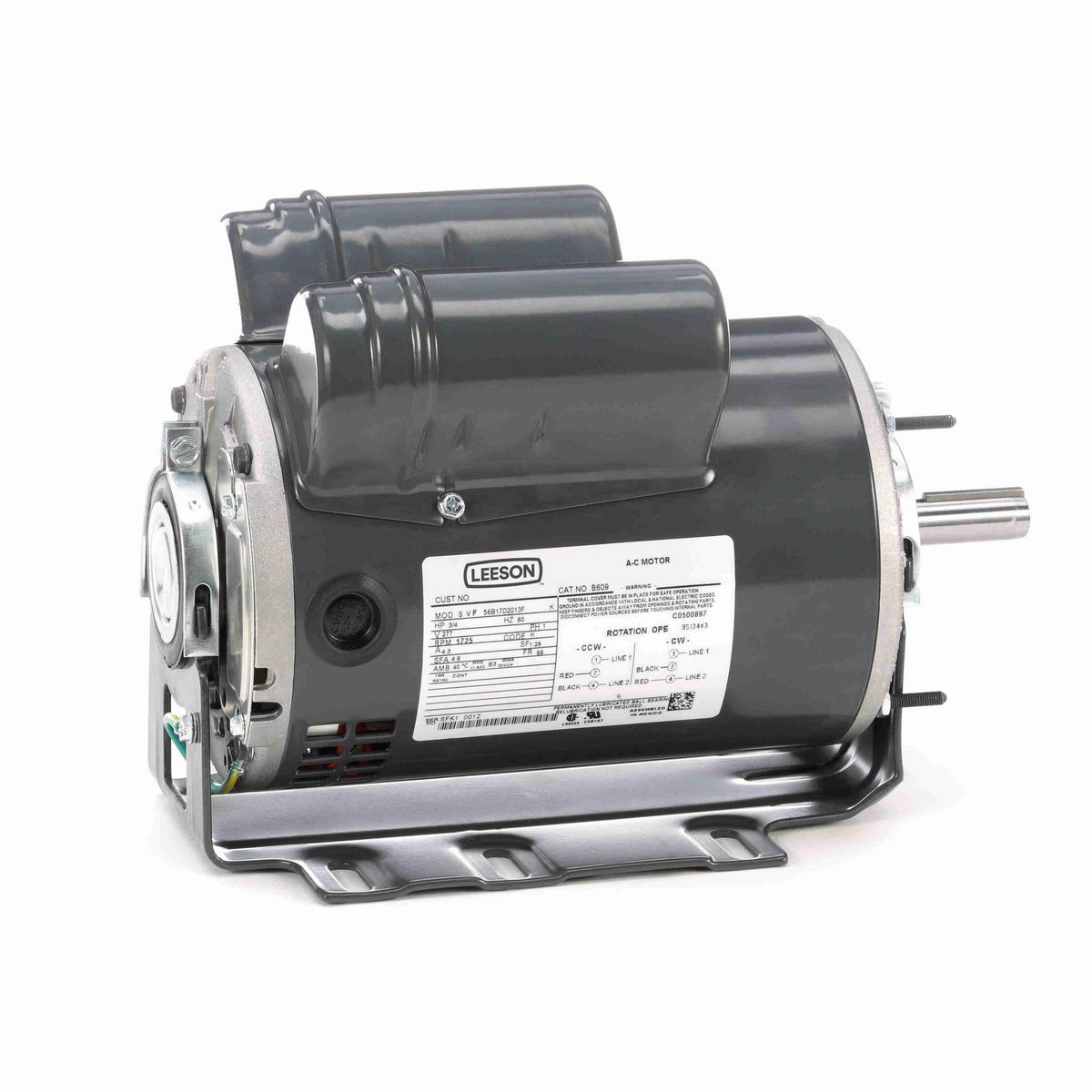 LEESON Fan and Blower Motor, 0.75 HP, 1 Ph, 60 Hz, 277 V, 1800 RPM, 56 Frame, DP - B609