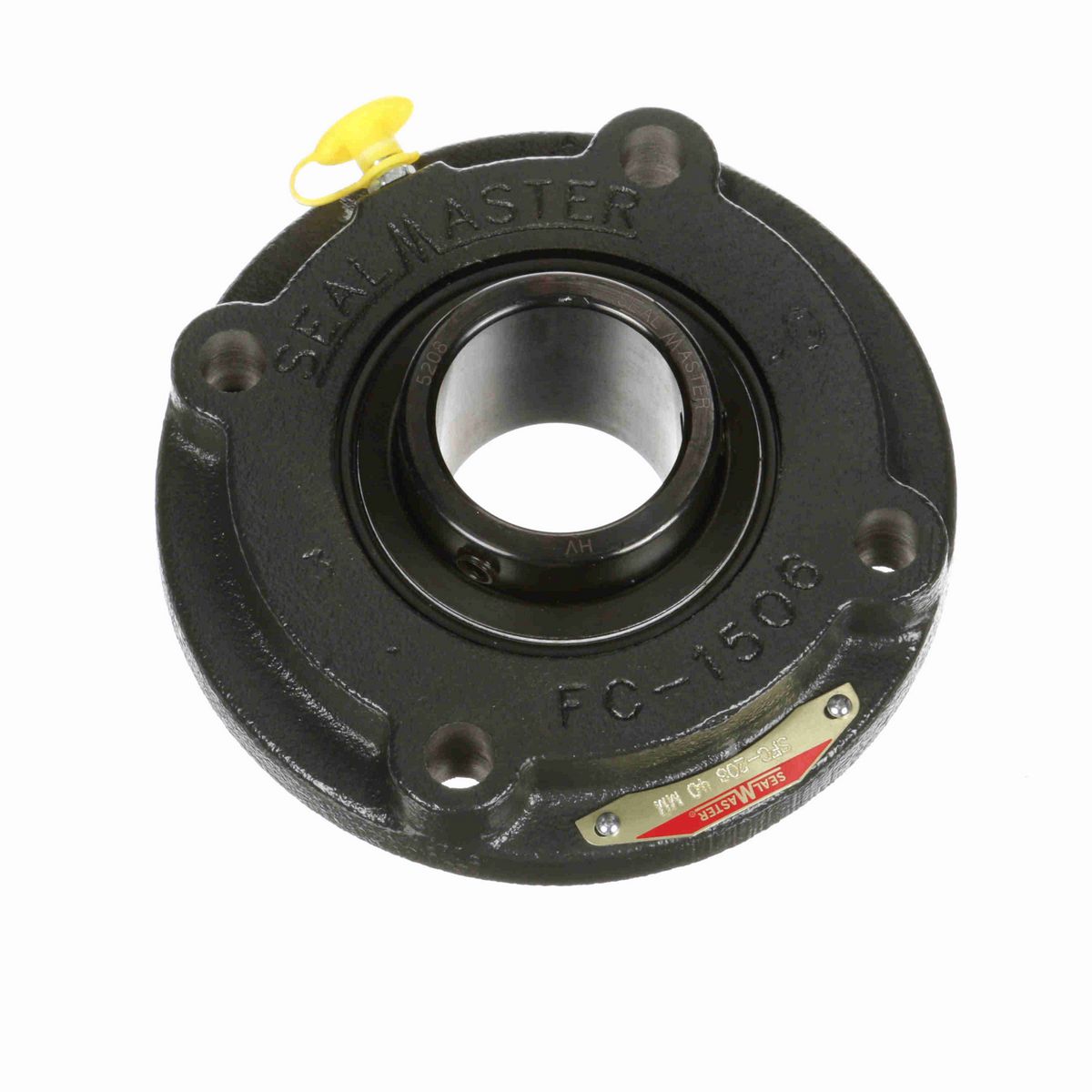 Sealmaster Mounted Cast Iron Flange Cartridge Ball Bearing - 52100 Bearing Steel, Black Oxided - Setscrew Lock - SFC-208