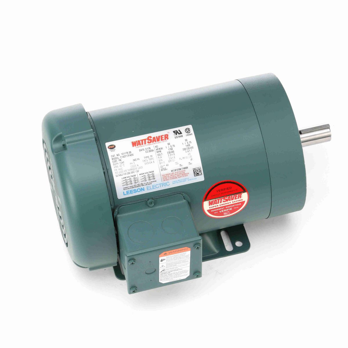 LEESON General Purpose Motor, 1 & 1 HP, 3 Ph, 60 & 50 Hz, 230/460 & 190/380 V, 1800 & 1500 RPM, 143TC Frame, TEFC - 121179.00
