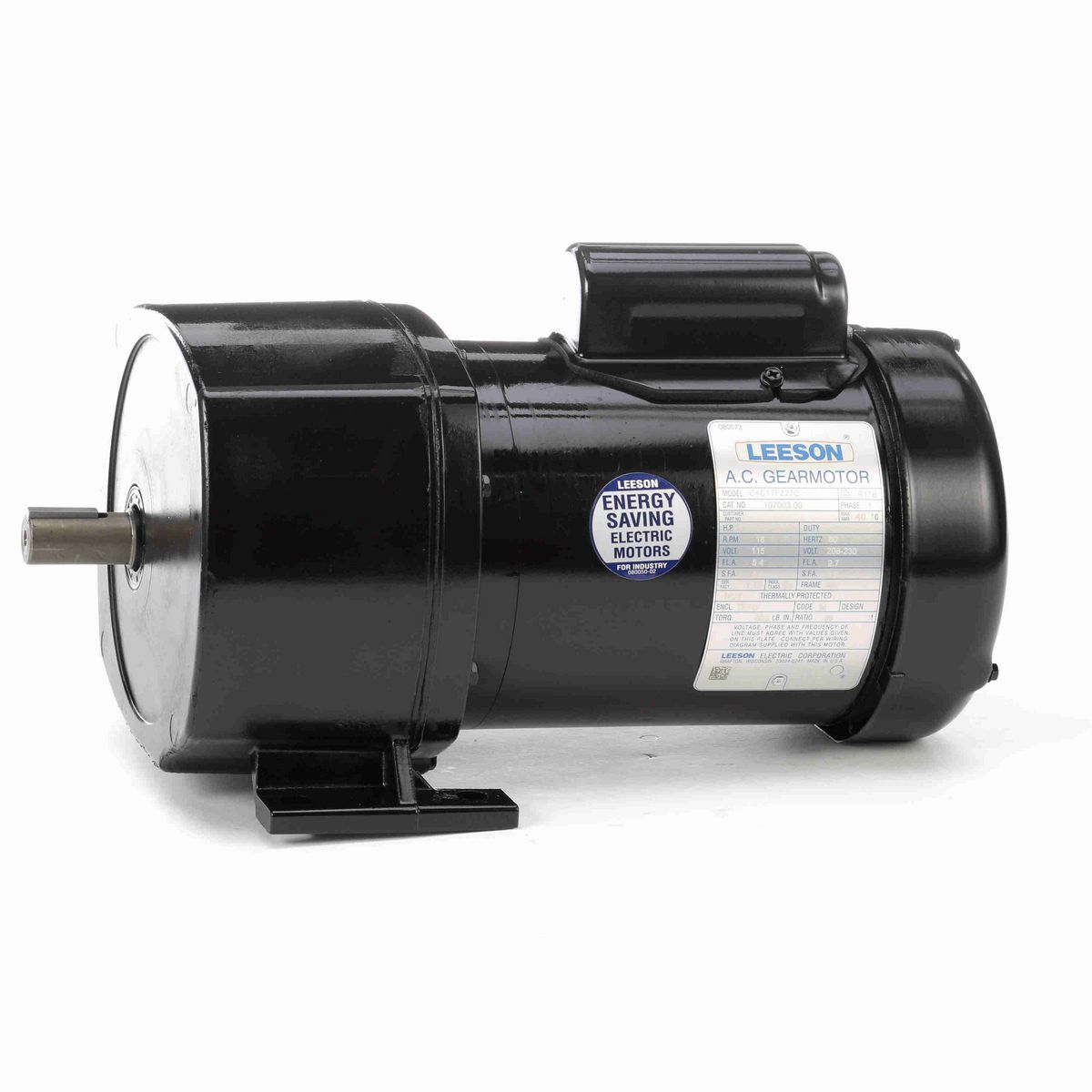 LEESON Parallel Shaft Gearmotor, 0.25 HP, 1 Ph, 60 Hz, 115/208-230 V, 18 RPM, 48Y Frame, TEFC - 107003.00
