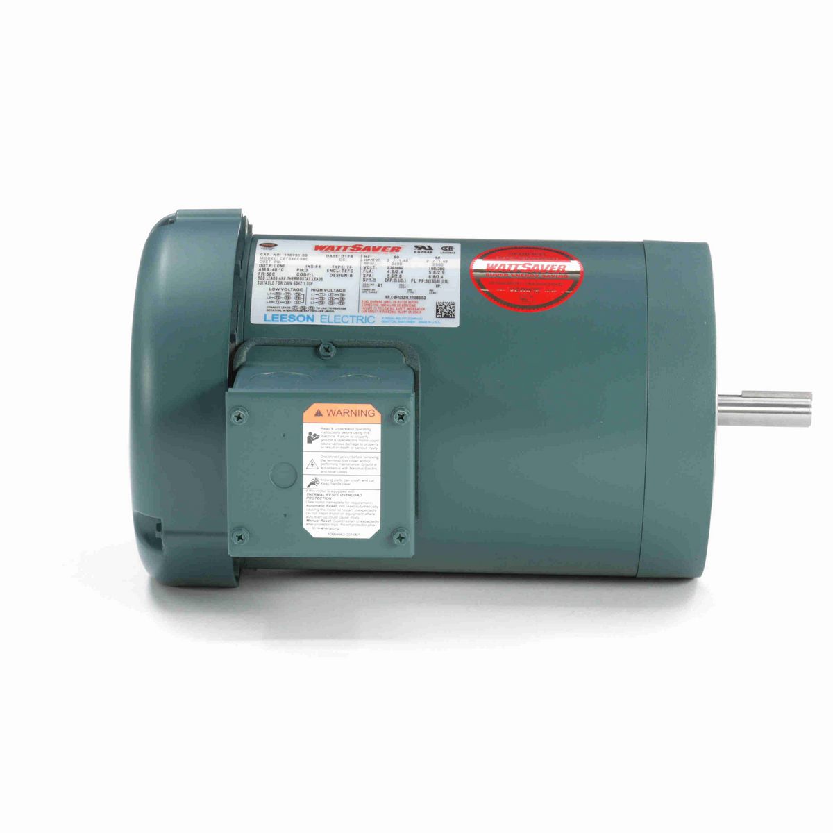 LEESON General Purpose Motor, 2 & 2 HP, 3 Ph, 60 & 50 Hz, 230/460 & 190/380 V, 3600 & 3000 RPM, 56C Frame, TEFC - 116751.00