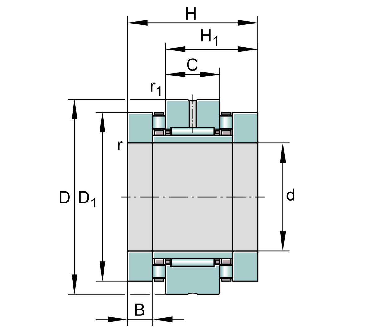 Комбинированный подшипник с короткими цилиндрическими и игольчатыми роликами INA ZARN2557-TV