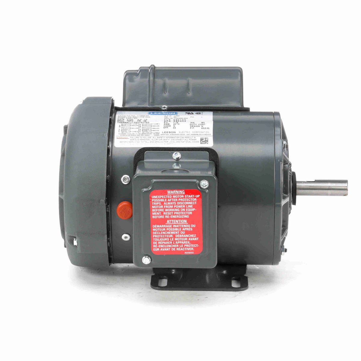 LEESON Agricultural Motor, 0.33 HP, 1 Ph, 60 Hz, 115/230 V, 1800 RPM, 56 Frame, TEFC - 117862.00