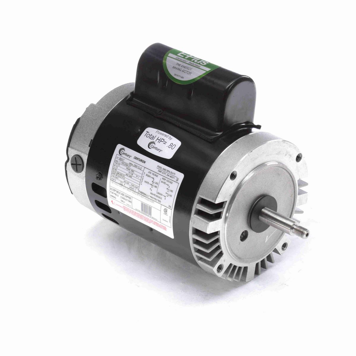 Century Pool Pump Motor, 1/2 HP, 1 Ph, 60 Hz, 208-230/115 V, 3600 RPM, S56J Frame, DP - B657