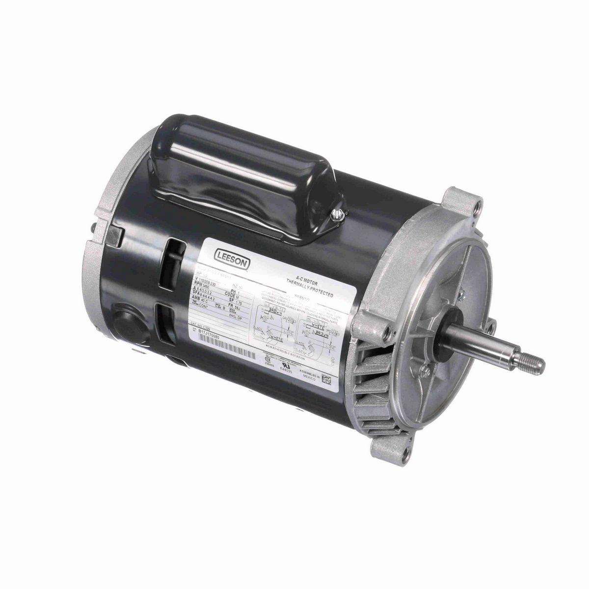 LEESON General Purpose Pump Motor, 0.33 HP, 1 Ph, 60 Hz, 115/208-230 V, 3600 RPM, 56J Frame, DP - C329