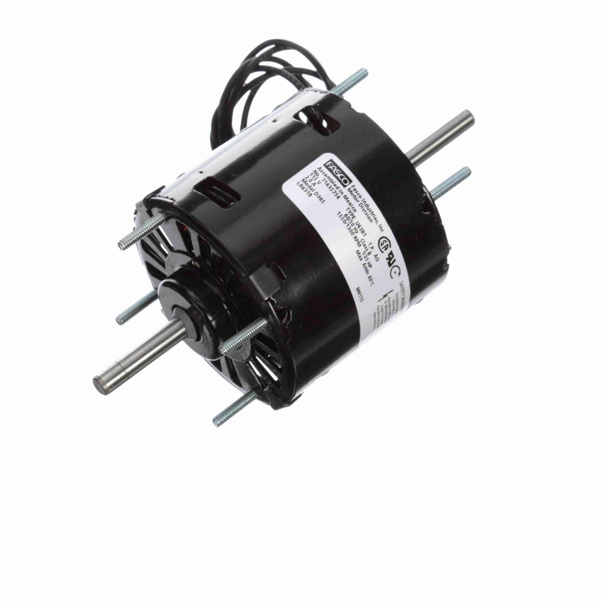 FASCO Fan and Blower Motor, 1/25 HP, 1 Ph, 60 Hz, 115 V, 1550/1300 RPM, 1 Speed, 3.3" Diameter, OAO - D365