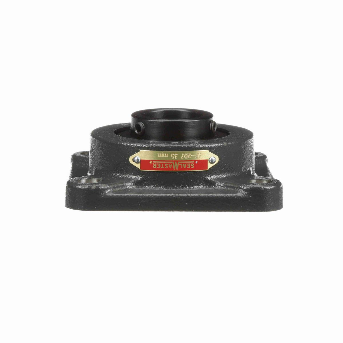 Sealmaster Mounted Cast Iron Four Bolt Flange Ball Bearing - 52100 Bearing Steel, Black Oxided - Setscrew Lock - SF-207