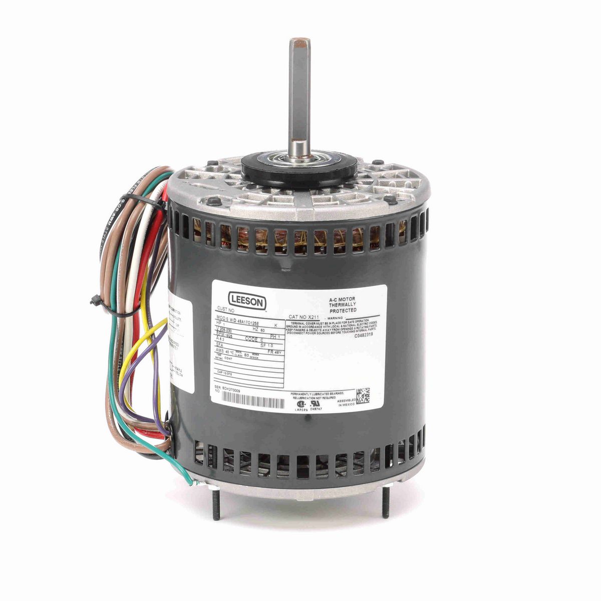 LEESON Fan and Blower Motor, 1 HP, 1 Ph, 60 Hz, 208-230 V, 1800 RPM, 48Y Frame, OPEN - X211