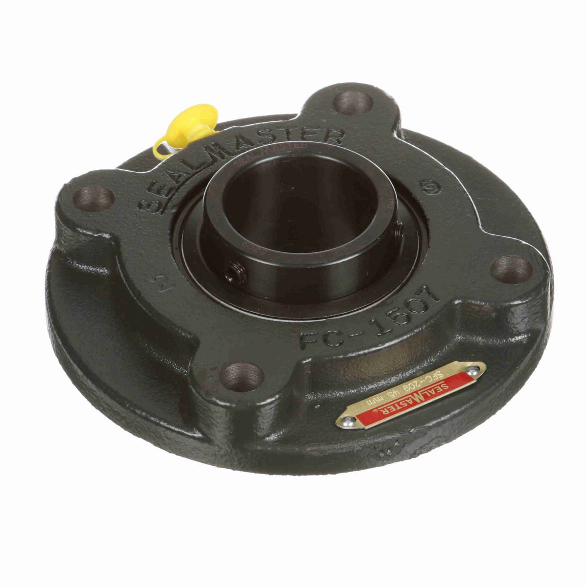 Sealmaster Mounted Cast Iron Flange Cartridge Ball Bearing - 52100 Bearing Steel, Black Oxided - Setscrew Lock - SFC-209