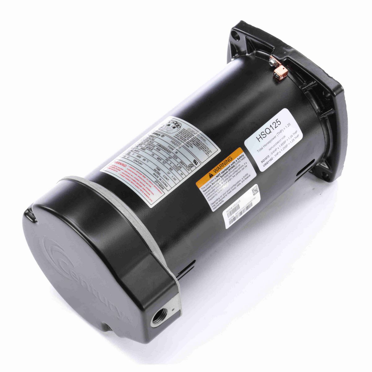 Century Centurion PRO ® Motors Pool Pump Motor, 1.25 HP, 1 Ph, 60 Hz, 230/115 V, 3600 RPM, 48Y Frame, ODP - HSQ125