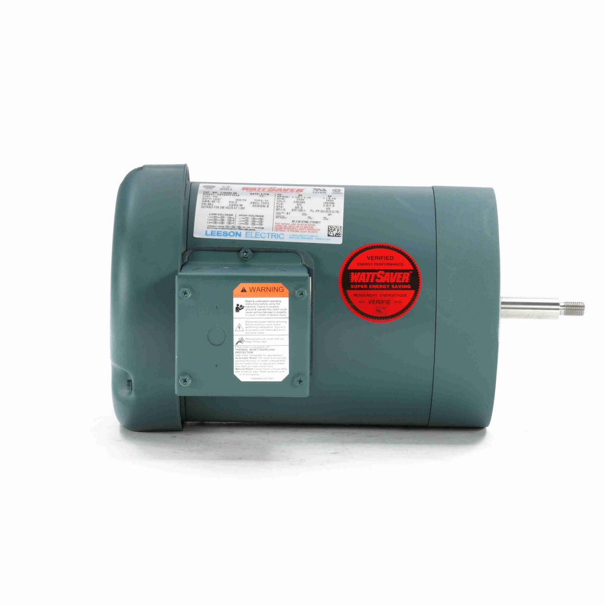 LEESON Jet Pump Motor, 1.50 & 1 HP, 3 Ph, 60 & 50 Hz, 230/460 & 190/380 V, 3600 & 3000 RPM, 56J Frame, TEFC - 119453.00
