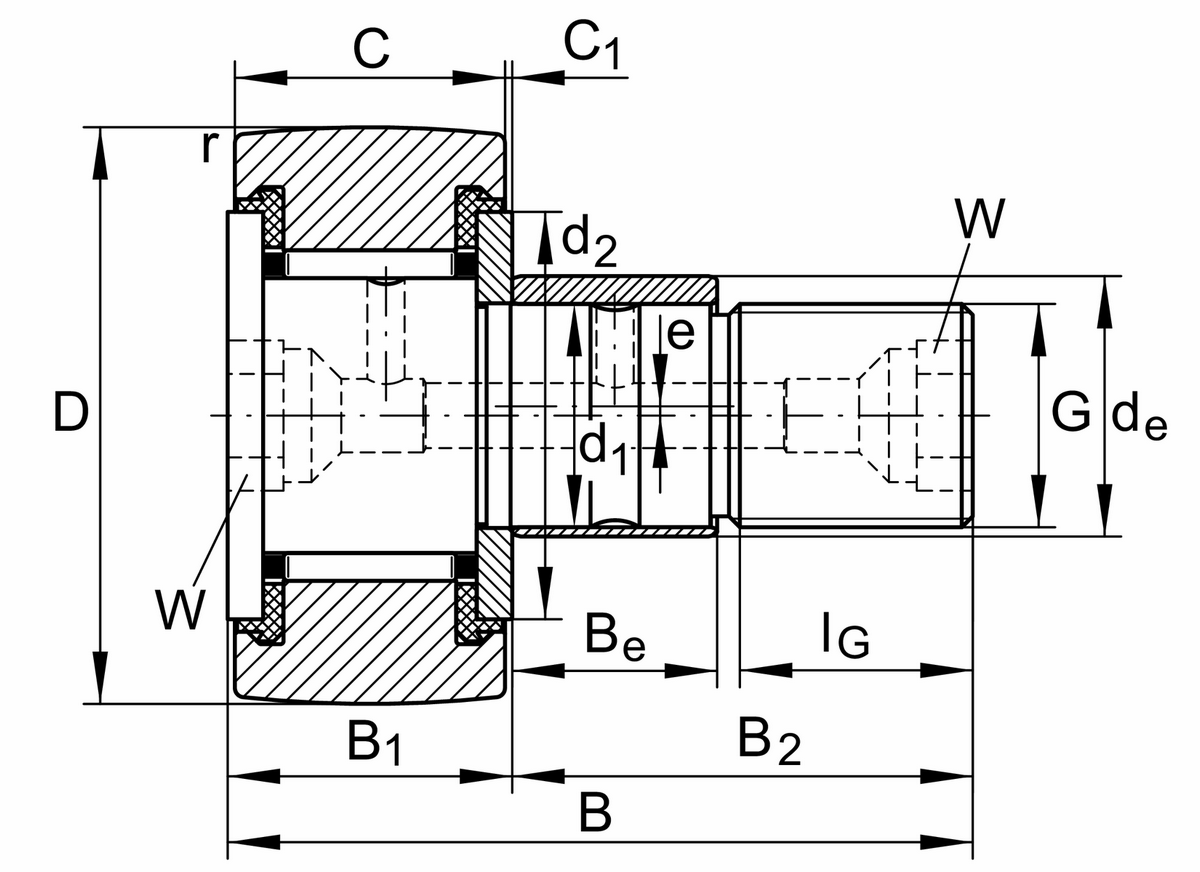 Игольчатый опорный ролик с цапфой INA KRE26-PP