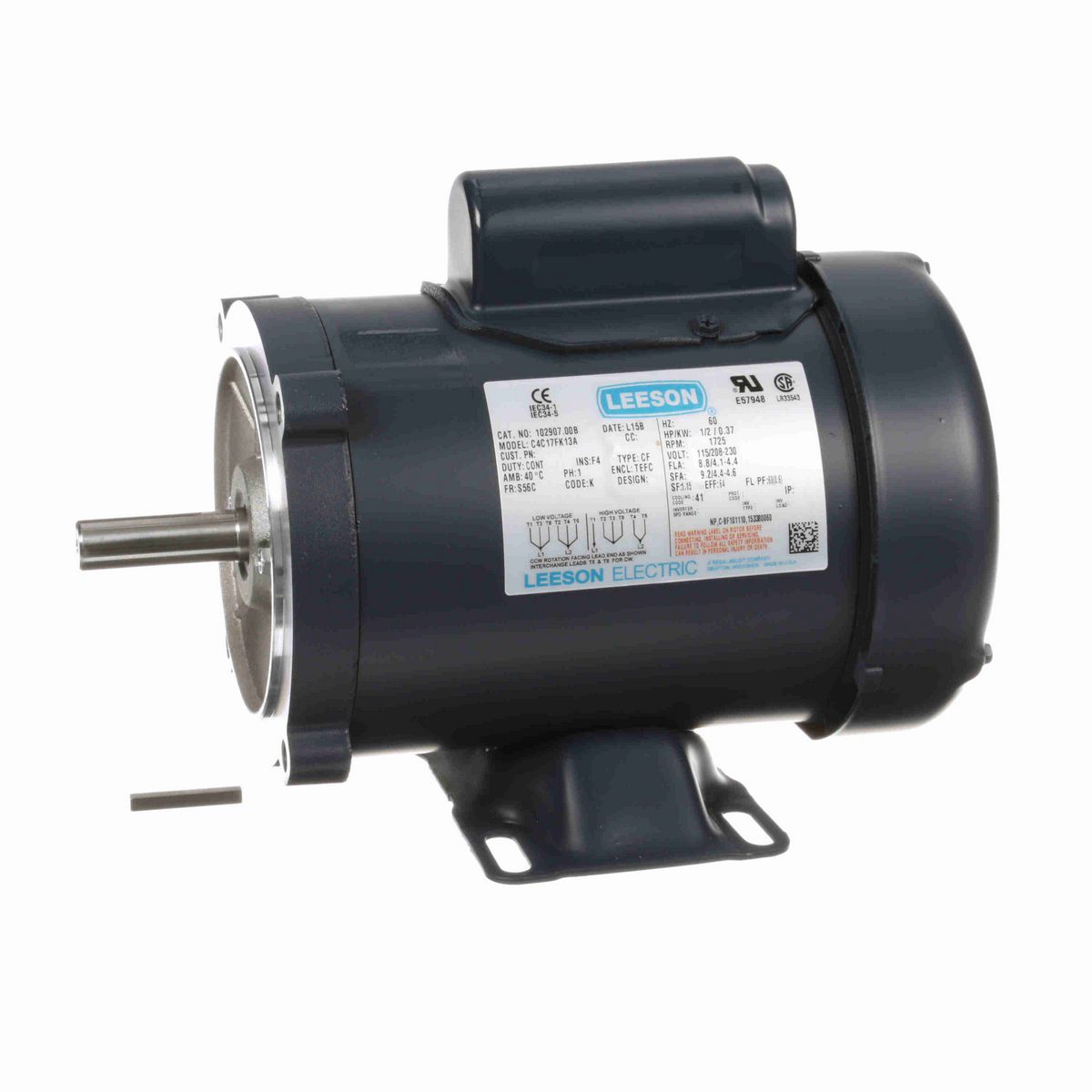 LEESON Replaced by 5KC42GN0066 (C375) once inventory depleted -.1/2HP..1725RPM.S56.TEFC.115/208-230V.1PH.60HZ.CONT.40C.1.15SF.RIGID.C4C17FK5B.....WP 56 to 48 Repl 110734.NOT....... - 102907.00B