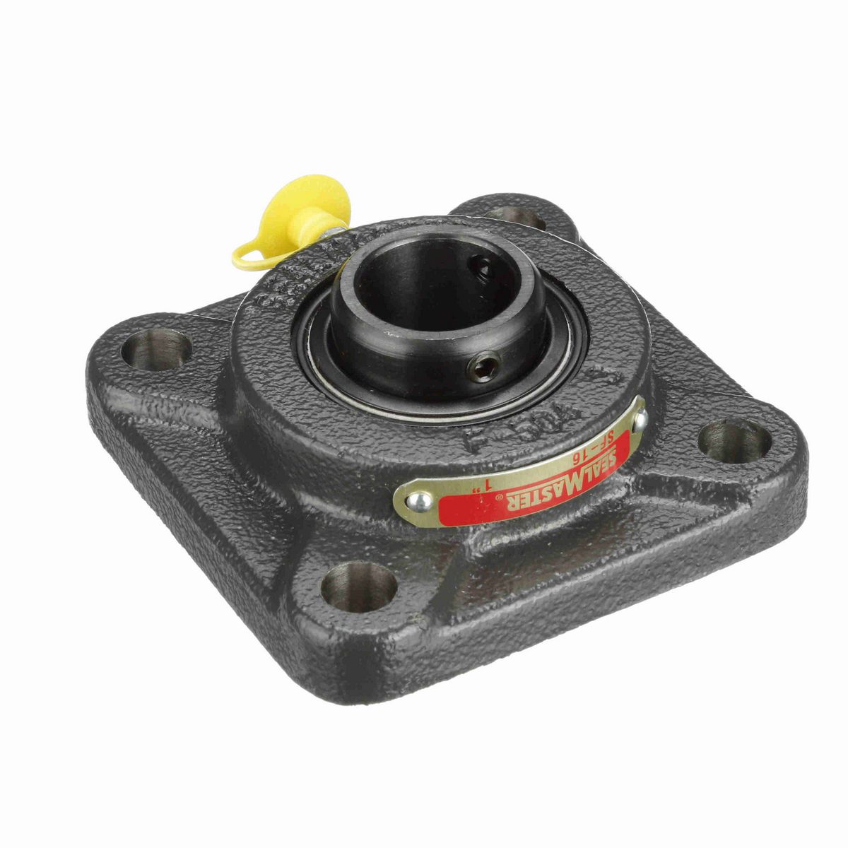 Sealmaster Mounted Cast Iron Four Bolt Flange Ball Bearing - 52100 Bearing Steel, Black Oxided - Setscrew Lock - SF-16