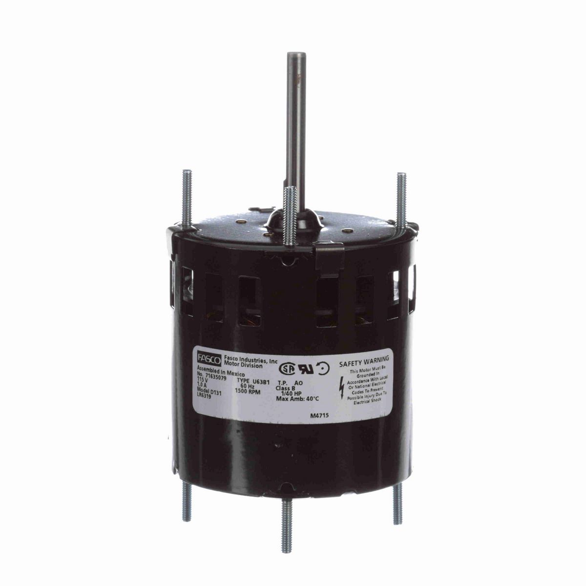 FASCO Fan and Blower Motor, 1/40 HP, 1 Ph, 60 Hz, 115 V, 1500 RPM, 1 Speed, 3.3" Diameter, OAO - D131