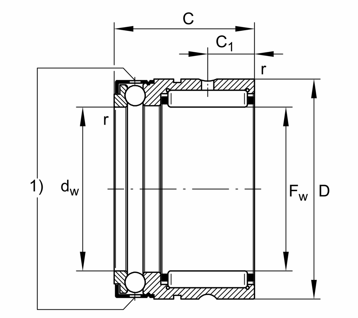 Комбинированный упорный шарикоподшипник с игольчатыми роликами INA NX10-XL (NX10)
