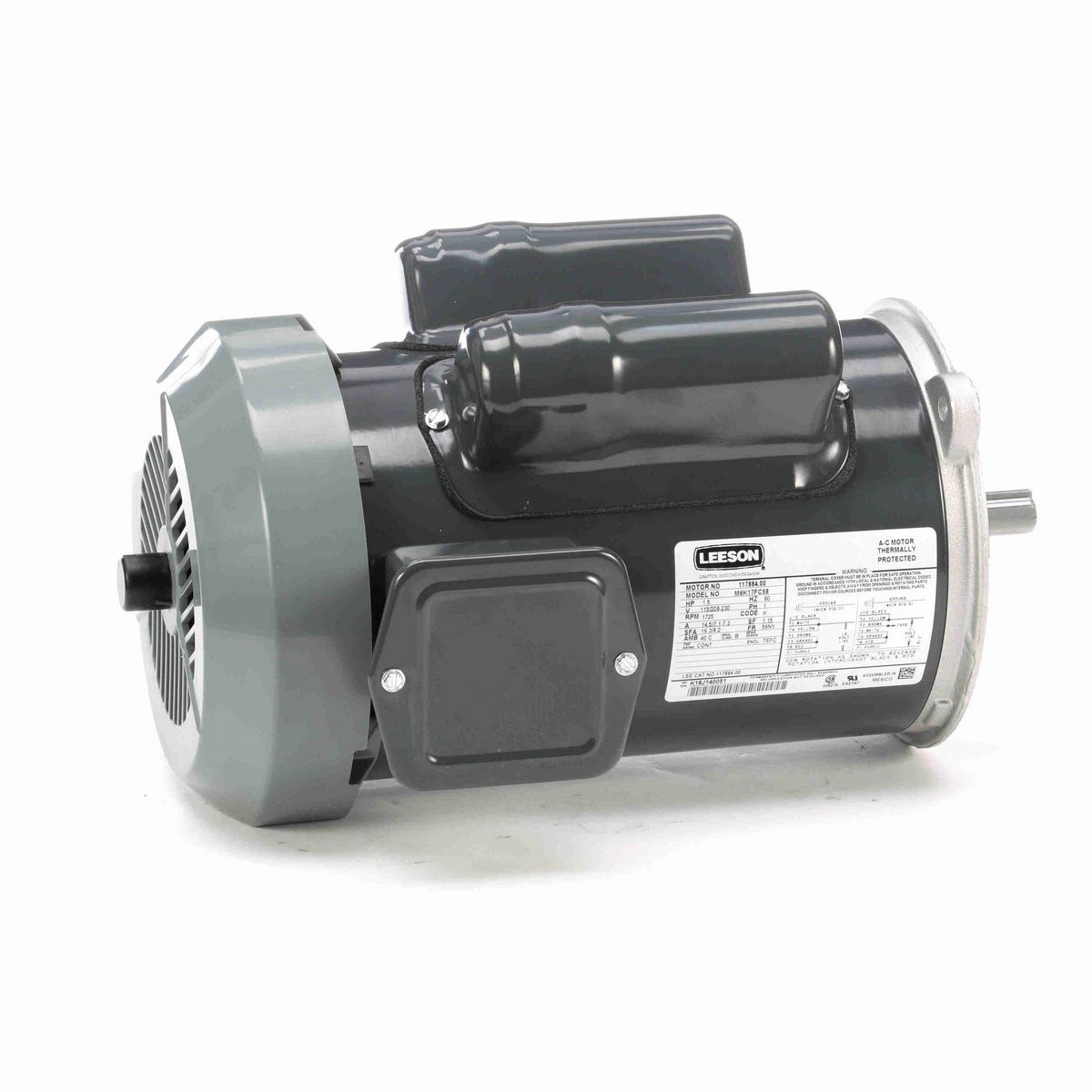 LEESON Auger Drive Motor, 1.50 HP, 1 Ph, 60 Hz, 115/208-230 V, 1800 RPM, 56NY Frame, TEFC - 117884.00