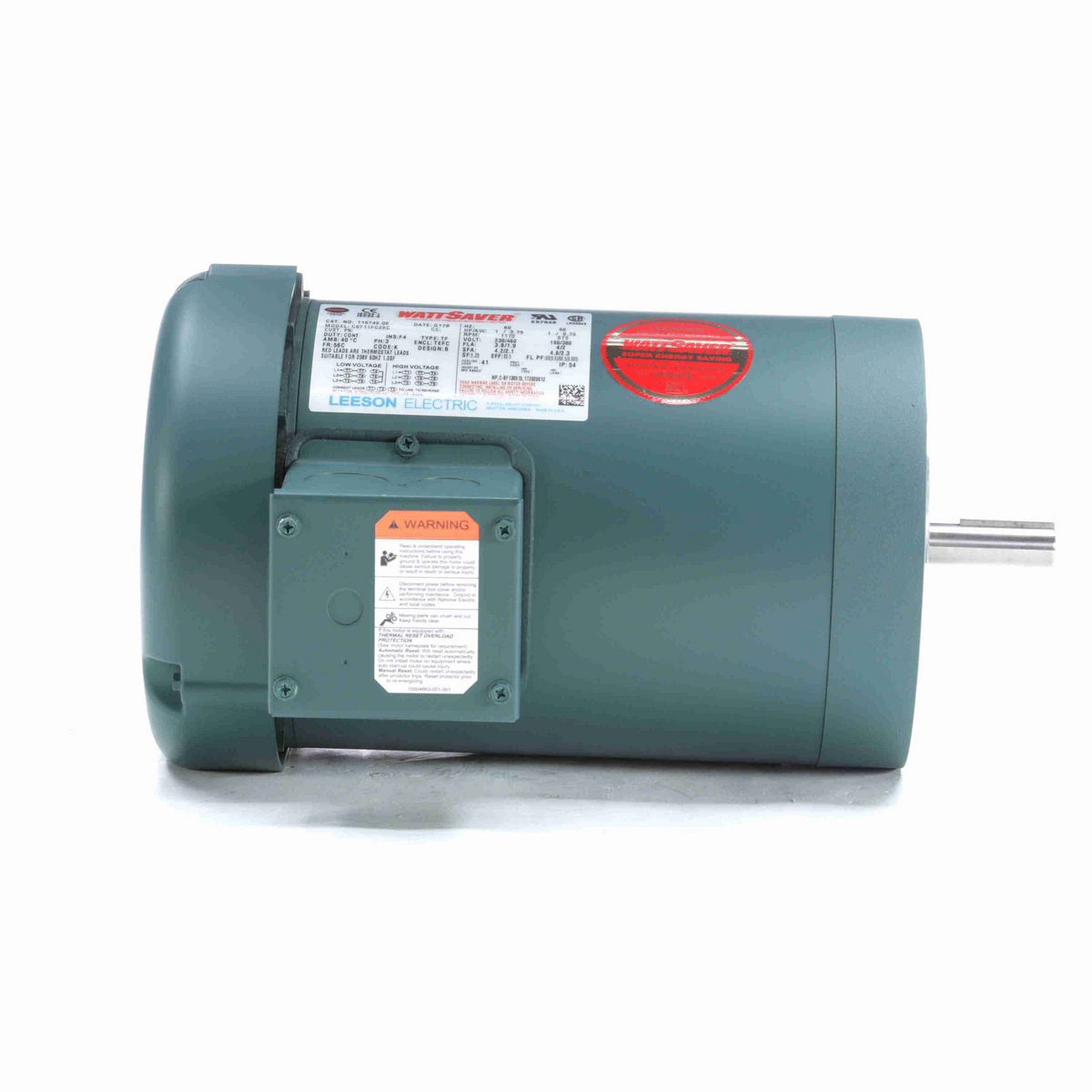 LEESON General Purpose Motor, 1 & 1 HP, 3 Ph, 60 & 50 Hz, 230/460 & 190/380 V, 1200 & 1000 RPM, 56C Frame, TEFC - 116749.00