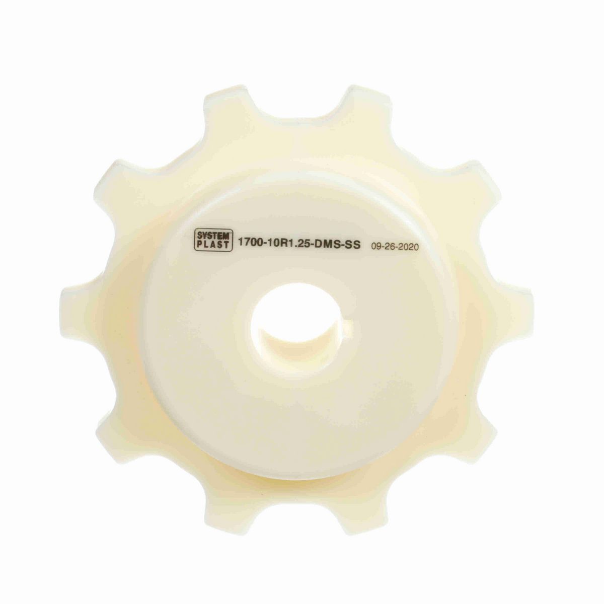 System Plast 1700 Series Split Machined Sprocket with 10 Teeth, a 1-1/4in Round Shaft-Ready Bore and Setscrew - 1700-10R1.25-DMS-SS
