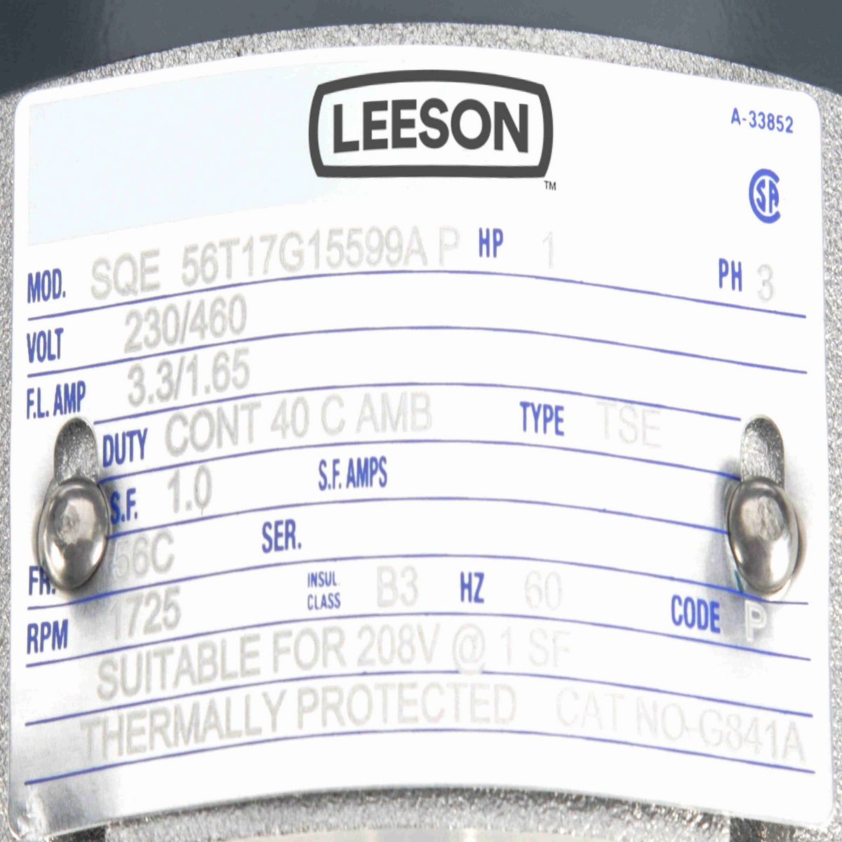 LEESON Explosion Proof Motor, 1 HP, 3 Ph, 60 Hz, 230/460 V, 1800 RPM, 56C Frame, EPFC - G841A