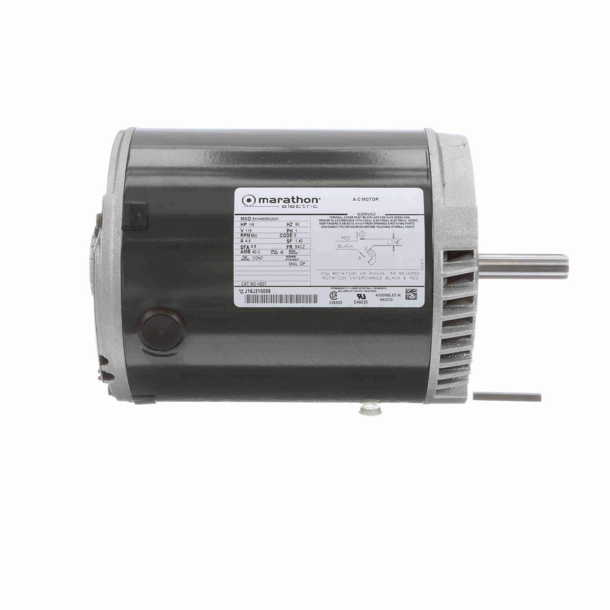LEESON Fan and Blower Motor, 0.13 HP, 1 Ph, 60 Hz, 115 V, 900 RPM, 56CZ Frame, DP - H207