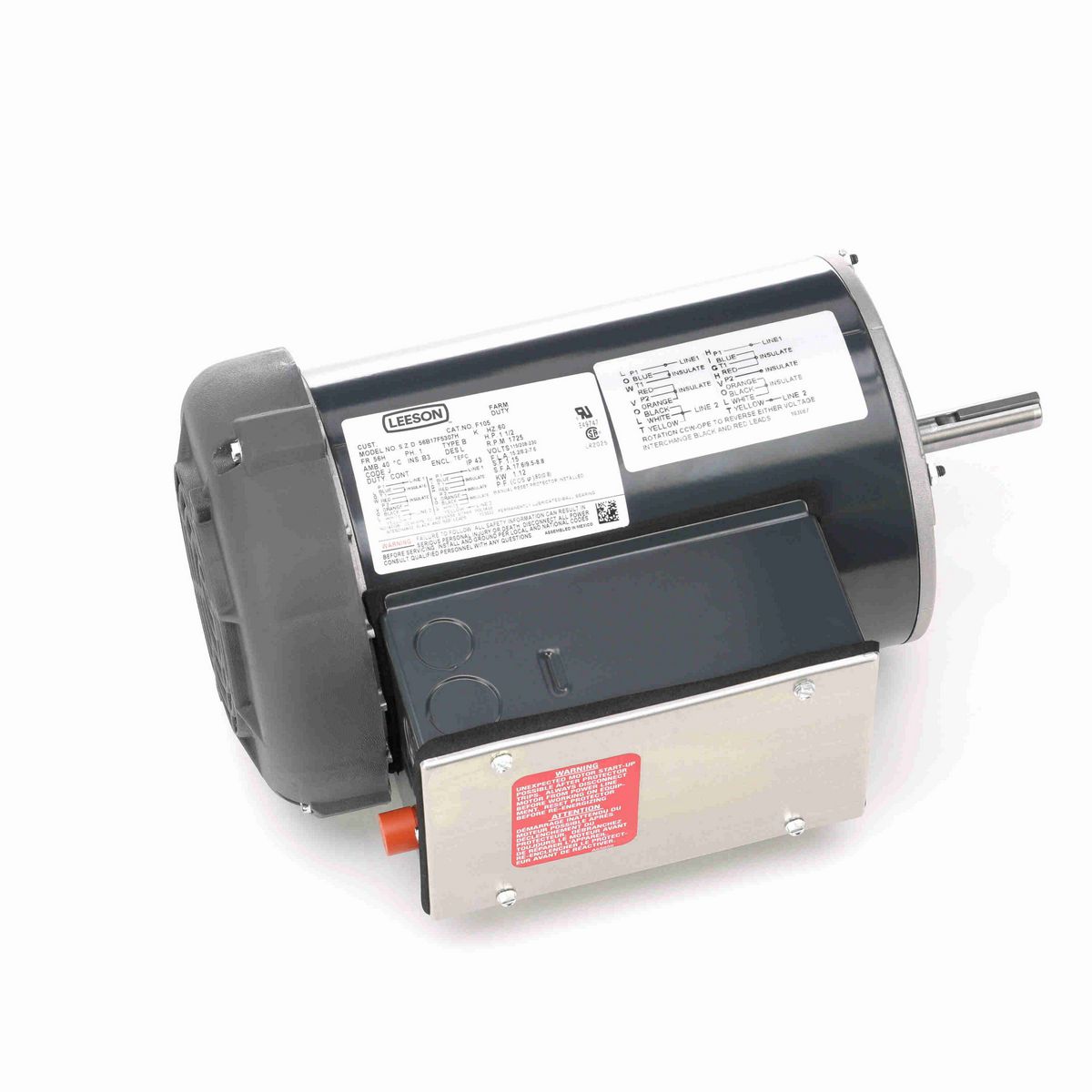 LEESON General Purpose Farm Duty Motor, 1.50 HP, 1 Ph, 60 Hz, 115/208-230 V, 1800 RPM, 56H Frame, TEFC - F105