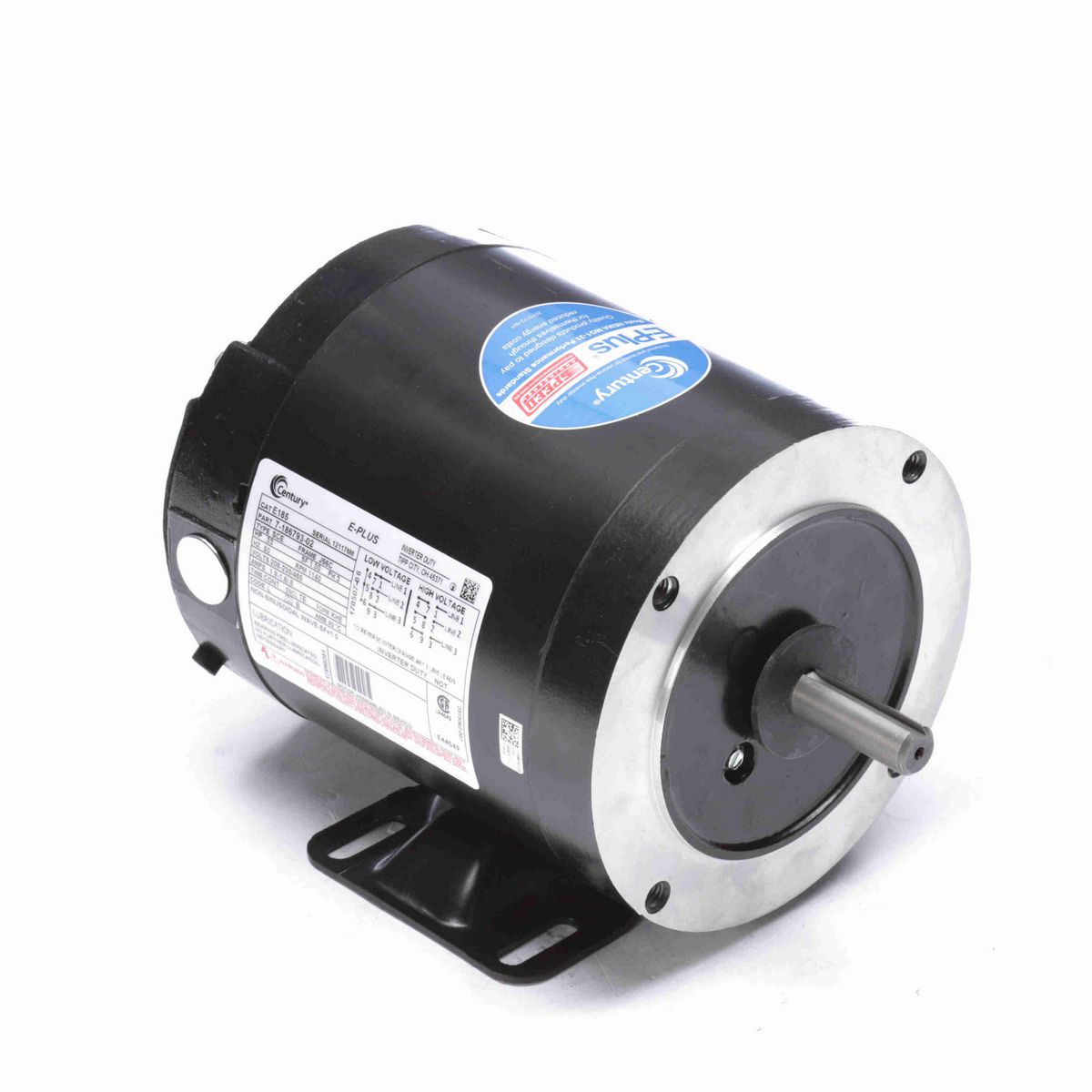 Century E-PLUS ® Speed Ratio Motor, .33 HP, 3 Ph, 60 Hz, 208-230/460 V, 1200 RPM, J56C Frame, TENV - E185