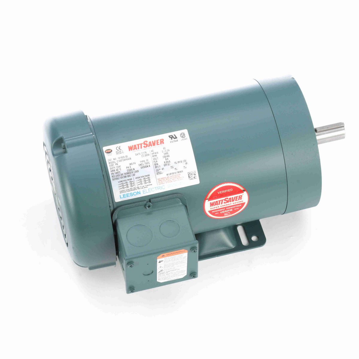 LEESON General Purpose Motor, 3 HP, 3 Ph, 60 Hz, 230/460 V, 3600 RPM, 145TC Frame, TEFC - 121929.00