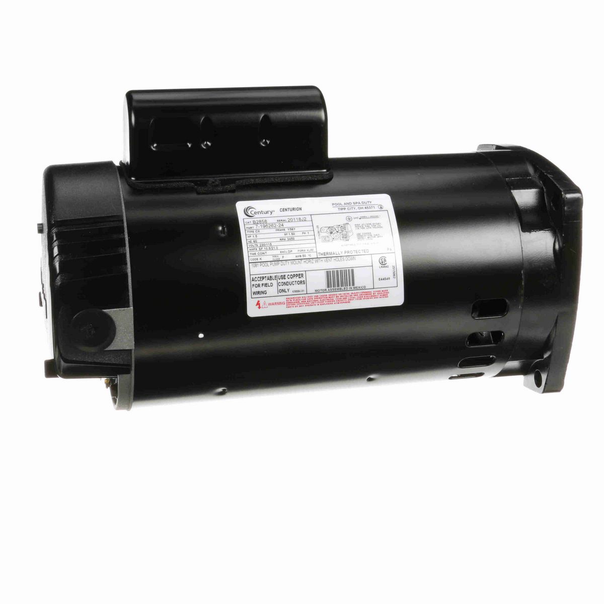 Century Pool Pump Motor, 1.5 HP, 1 Ph, 60 Hz, 230/115 V, 3600 RPM, Y56Y Frame, DP - B2858