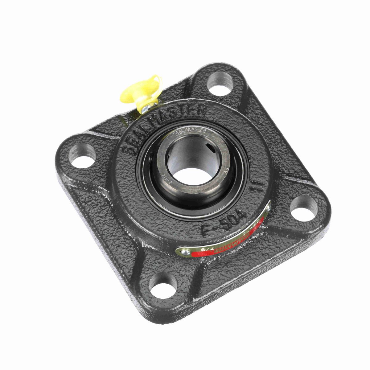 Sealmaster Mounted Cast Iron Four Bolt Flange Ball Bearing - 52100 Bearing Steel, Black Oxided - Setscrew Lock - SF-14
