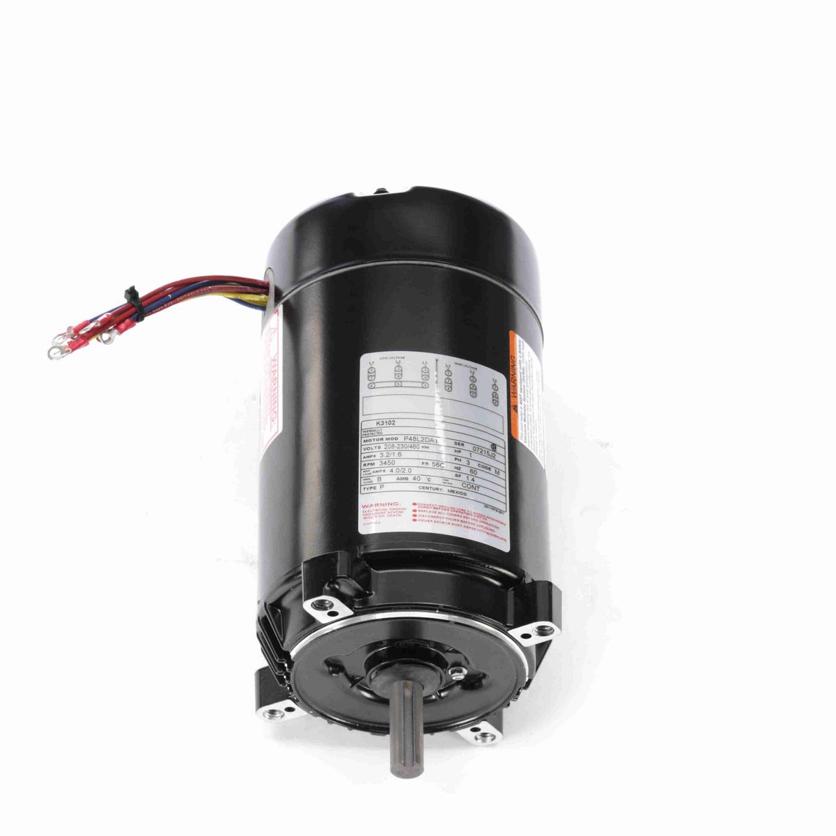 Century Pool Pump Motor, 1 HP, 3 Ph, 60 Hz, 208-230/460 V, 3600 RPM, 56C Frame, ODP - K3102