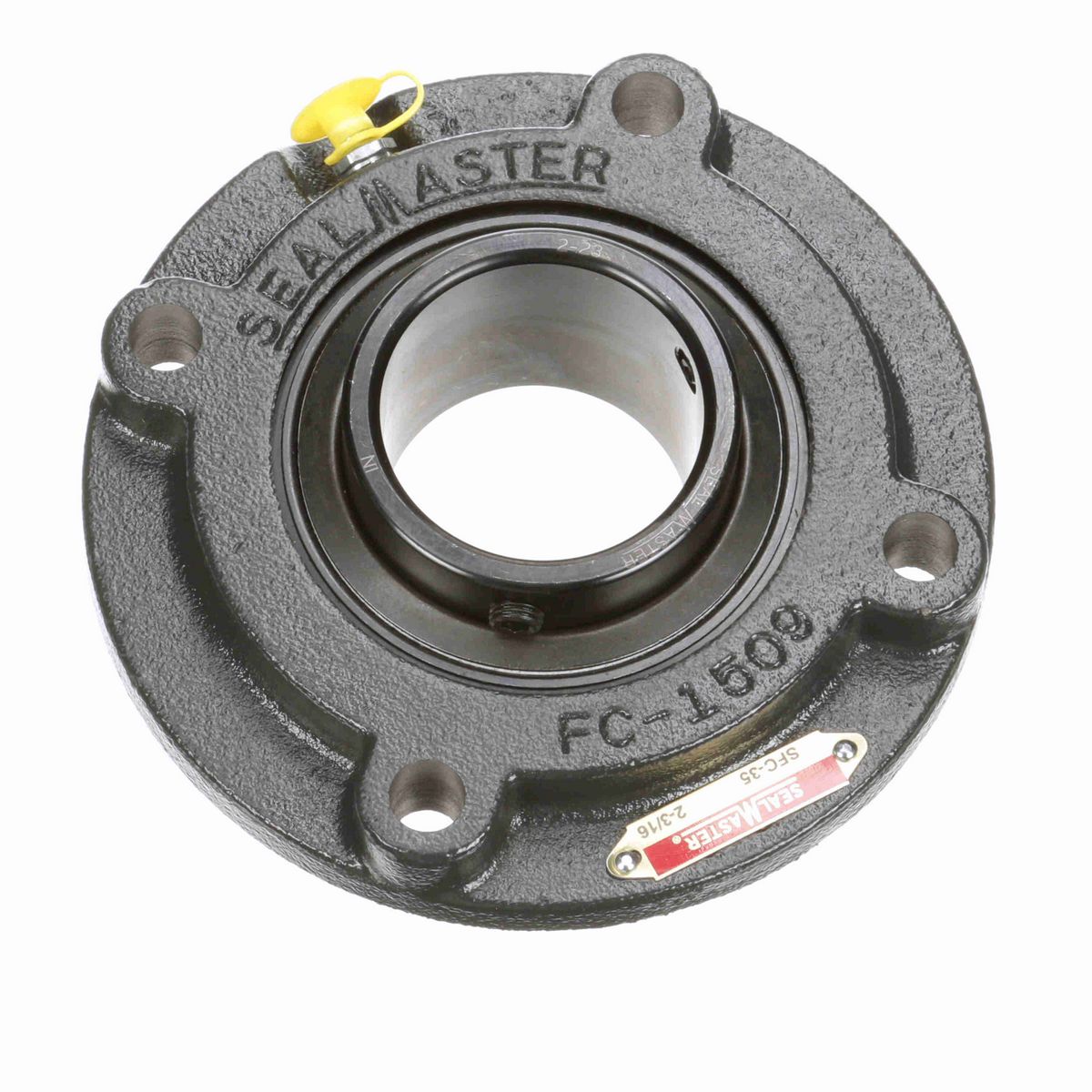 Sealmaster Mounted Cast Iron Flange Cartridge Ball Bearing - 52100 Bearing Steel, Black Oxided - Setscrew Lock - SFC-35
