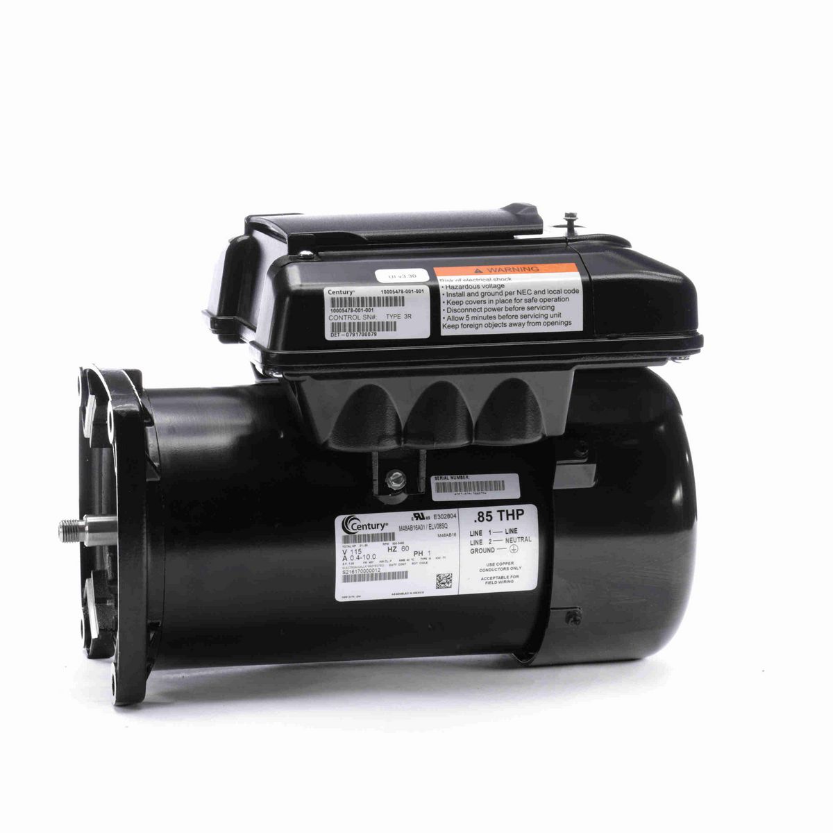 Century VGreen® Variable Speed Motors Pool Pump Motor, .01-.85 HP, 1 Ph, 60 Hz, 115 V, 3600 RPM, 48Y Frame, TEFC - ELV08SQ