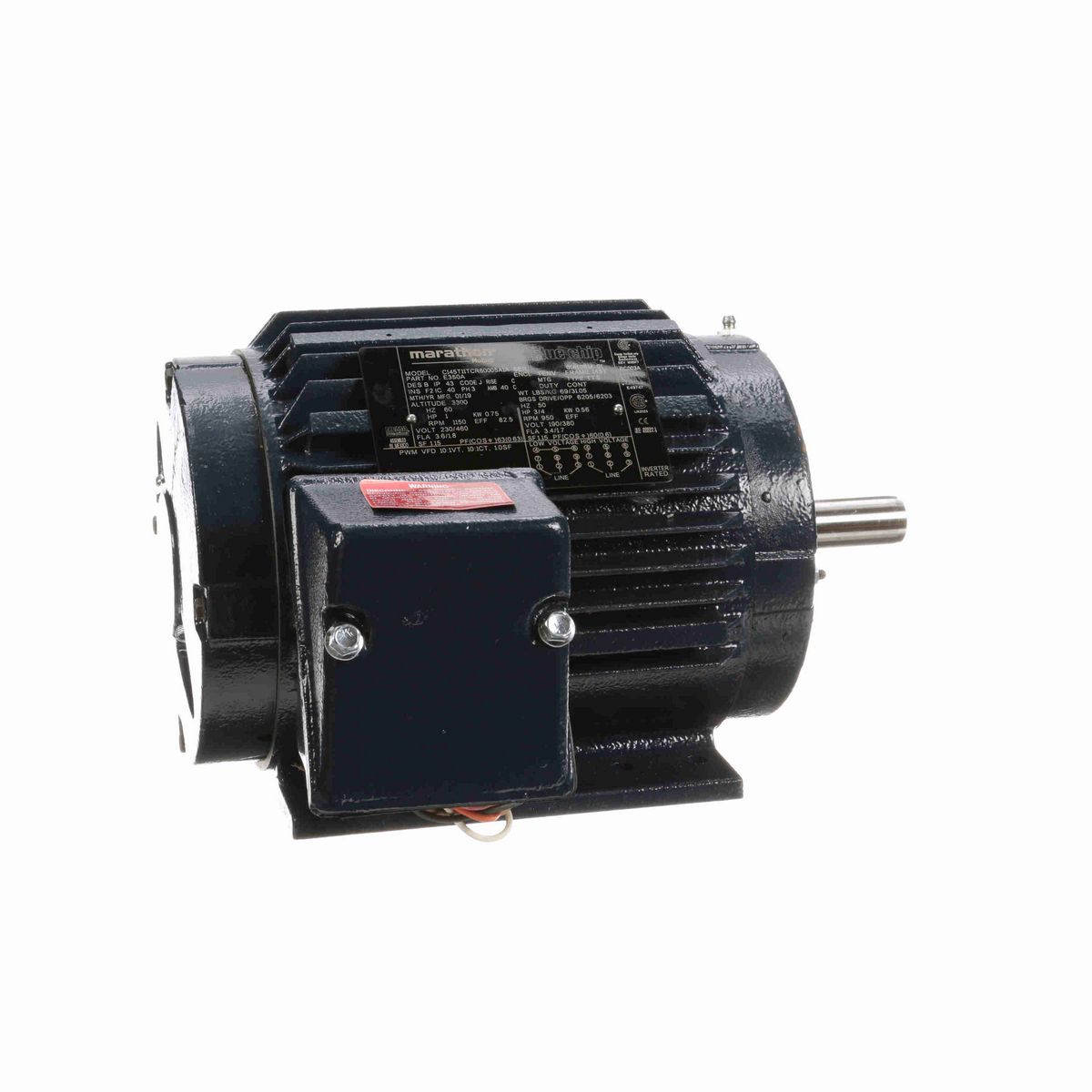 LEESON General Purpose Motor, 1 HP, 3 Ph, 60 Hz, 230/460 V, 1200 RPM, 145T Frame, TENV - E350A